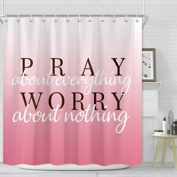 Pink Shower Curtain, Lilac Pink Shower Curtains for Bathroom with Inspirational Quotes, Cloth Fabric Bathroom Decor Set with Hooks Modern Cute Chic Shower Curtain,72x72in Pink White