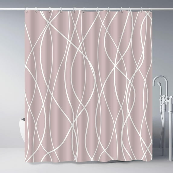 Pink Shower Curtain for Bathroom with Hooks Shower Curtain Set,White Stripe Bath Curtains Decorative Shower Curtains Water Repellent Washable, 72x72