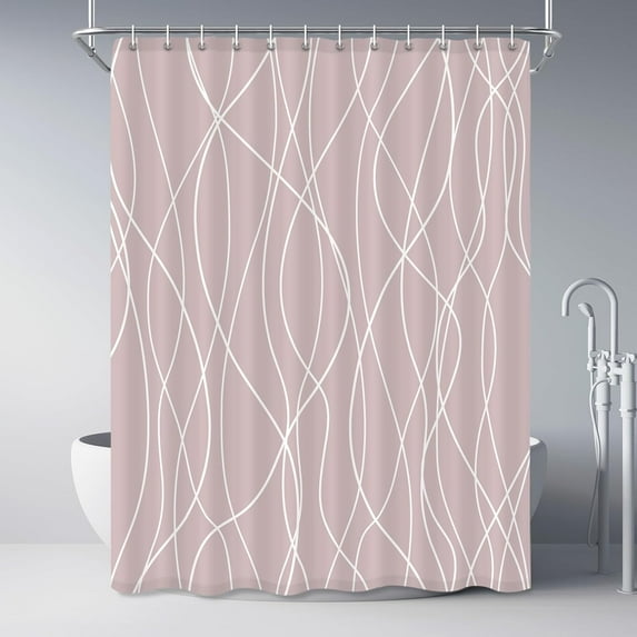 Pink Shower Curtain for Bathroom with Hooks Shower Curtain Set,White Stripe Bath Curtains Decorative Shower Curtains Water Repellent Washable, 72x84