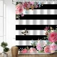 thumbnail image 1 of Pink Shower Curtains for Bathroom Floral Shower Curtain Flowers Girly Butterfly Black and White Striped Shower Curtain Set with Hooks 72" W x 72" H Machine Washable, 1 of 6