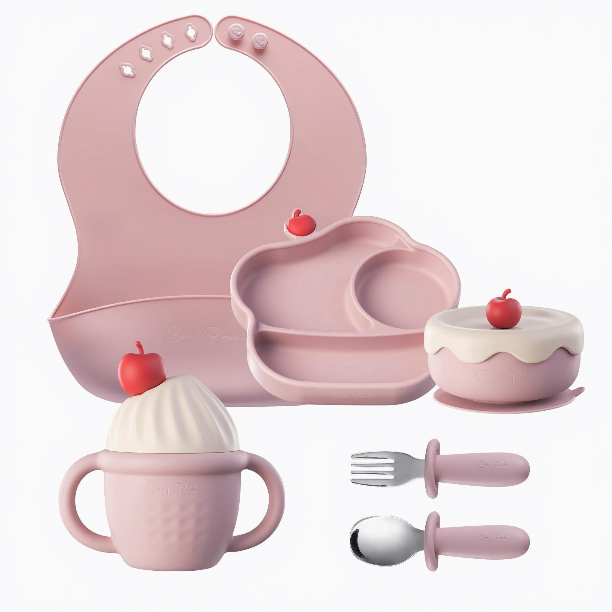 Pink Silicone Baby Feeding Set for BLW and Starting Solids