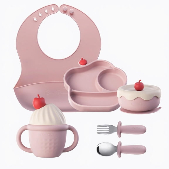 Pink Silicone Baby Feeding Set for BLW and Starting Solids