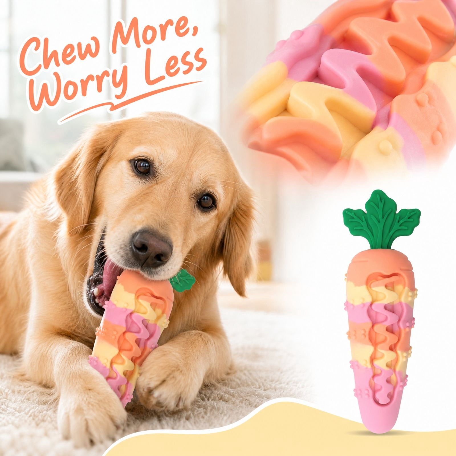 Pink Silicone Rubber Carrot Squeaky Dog Toy with Textured Design for ...