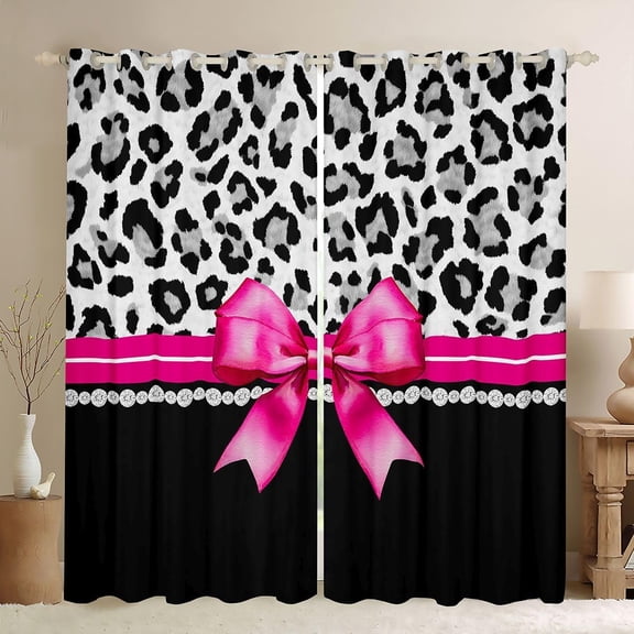Pink Silk Bowknot Window Curtain 2 Panels,38"x45" Grey Leopard Darkening Curtains Diamond Curtains & Drapes Dreamy Princess Style Window Treatments