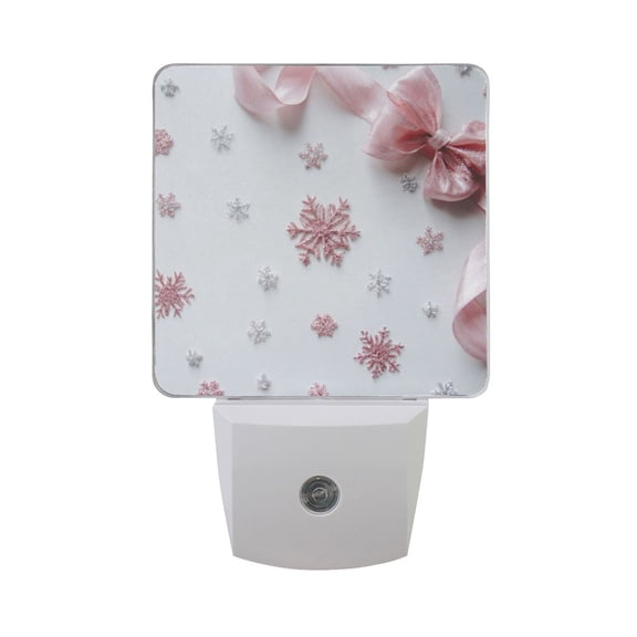 Pink Silk Bows Snowflakes Christmas Valentine LED Night Light Sensor Lamp Plug-in Adjustable Brightness 2 Pack