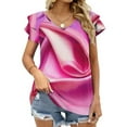 thumbnail image 1 of Pink Silk Fabric 1 Ruffle Short Sleeve T Shirt Women Summer T Shirts V Neck Tee Tops Silk Colorful Soft Red Blu Yellow, 1 of 3