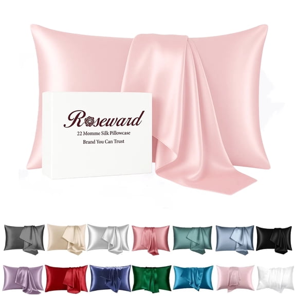 Pink Silk Pillowcase for Hair and Skin Made in USA, Real 22 Momme Mulberry Silk, Cooling Pillow Cases with Zipper, Queen Size, Anti Aging, Anti Acne, Wrinkle Free, I Pc 20"x30"