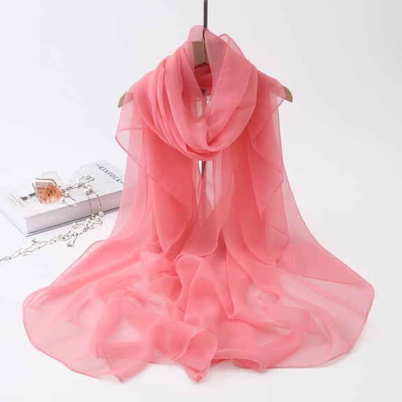 Pink Silk Scarves Lady Scarf Soft Lightweight Thin Women Summer Neck Wrap for Vacation