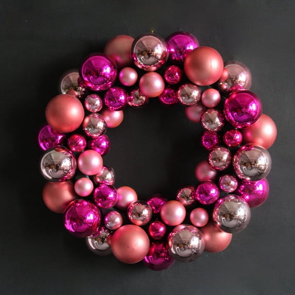 Pink and Silver Bauble Christmas Window Wreath, Glamorous Festive Hanging Decoration for Front Door and Home Decorations,Hot Pink