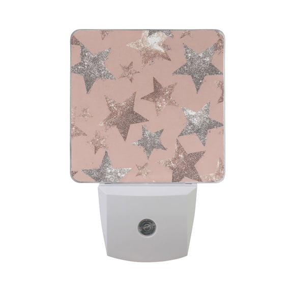 Pink Silver Shining Stars LED Night Light Sensor Lamp Plug-in Adjustable Brightness 2 Pack
