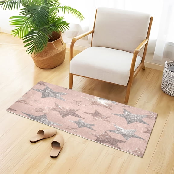 Pink Silver Shining Stars Plush Carpet Non Slip Runner Rug Absorbent Bath Mat 39" x 20"