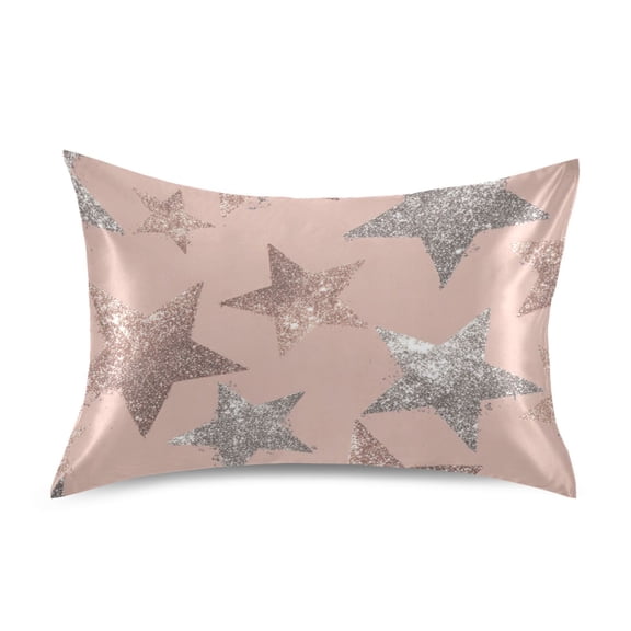 Pink Silver Shining Stars Satin Pillowcase Envelope Design Pillow Covers 1 Pack Standard Size 20" x 26"