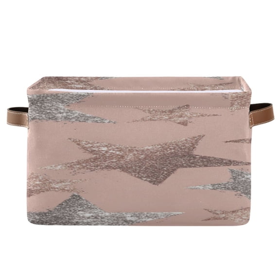 Pink Silver Shining Stars Square Storage Bins with Handles Collapsible Containing Box 1 Pack