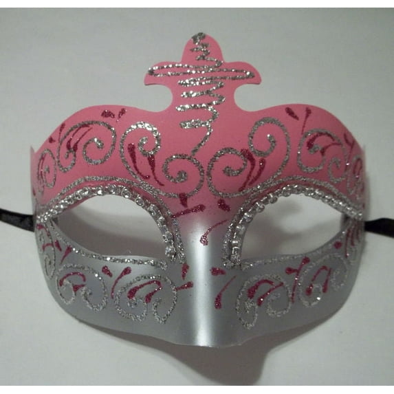 Pink Silver Sparkle Scroll Venetian Masquerade Mardi Gras Mask