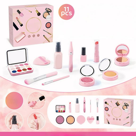 Pink Simulated Makeup Toy Set for Girls, Pretend Play Dress-Up Kit with Realistic Faux Cosmetics, Safe Plastic Material, Washable Accessories, Promotes Imagination and Social Interaction