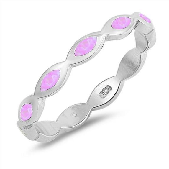 Pink Simulated Opal Eternity Wavy Ring Sterling Silver Size 8