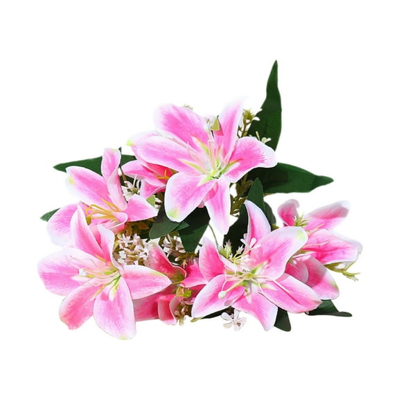 Pink Simulation Lilies Silk Flower Bouquet Artificial Decorative Flowers For Living Room Table Centerpiece Flower Arrangement Realistic Design No Maintenance Required Long Lasting Free Siz