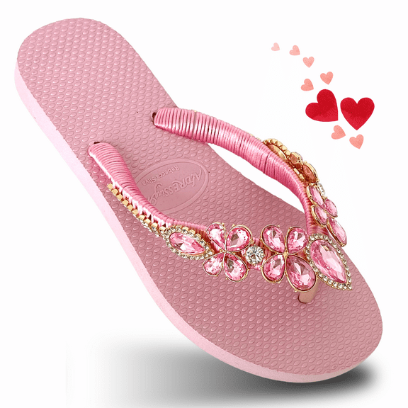 Pink Size 10 AdDRESSingMe Glam Flip Flops With Rhinestones For Women