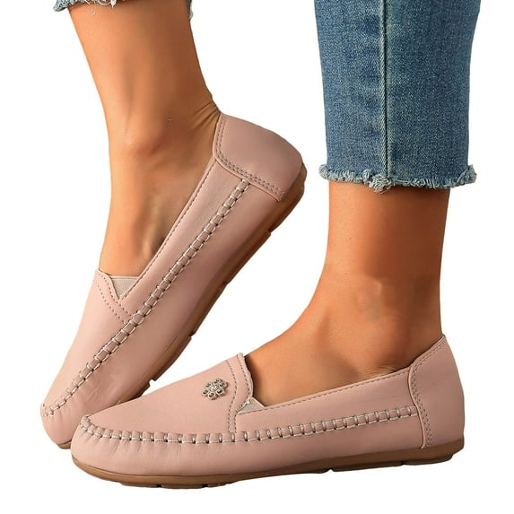 Soft Leather Loafers for Women Business Casual Shoes Comfortable Lightweight Penny Loafers Slip On Work Flats Pink Size 6