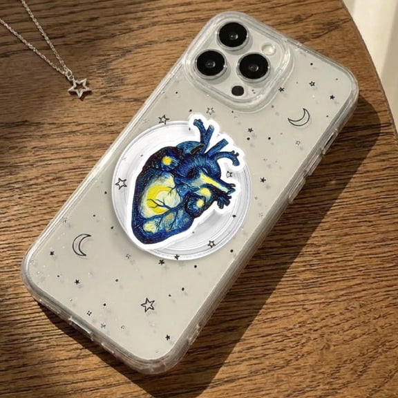 Anatomical Heart Phone Grip, Glow Heart Art Pop Grip, Dark Aesthetic Phone Holder, Unique Anatomy Grip, Gothic Style Phone Stand