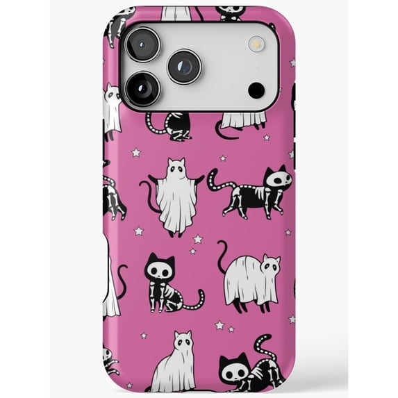 Pink Skeleton Cat and Ghost Cat Tough Phone Case, Dual-Layer ...
