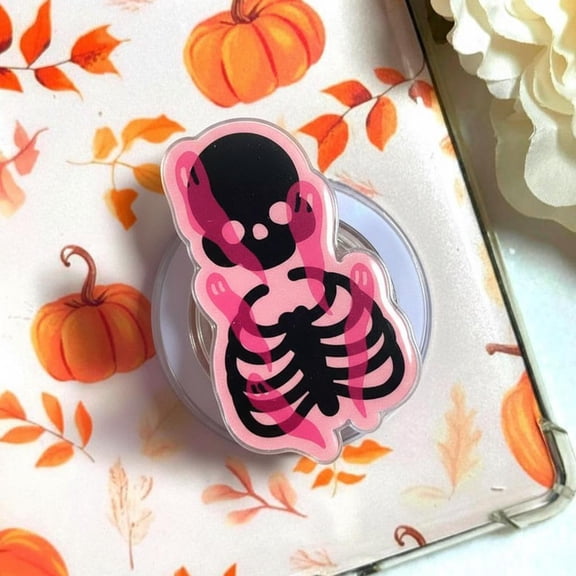 Pink Skeleton Halloween Phone Grip, Cute Ghost MagSafe Holder, Pink Spooky Gift