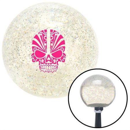 Pink Skull 5 Clear Metal Flake Shift Knob with M16 x 1.5 Insert Shifter Auto Manual