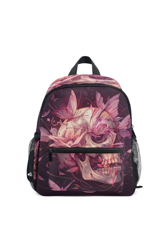 Pink Skull Butterfly Mini Backpack Cute Small Backpack with Chest Strap and Whistle Ages 3-8