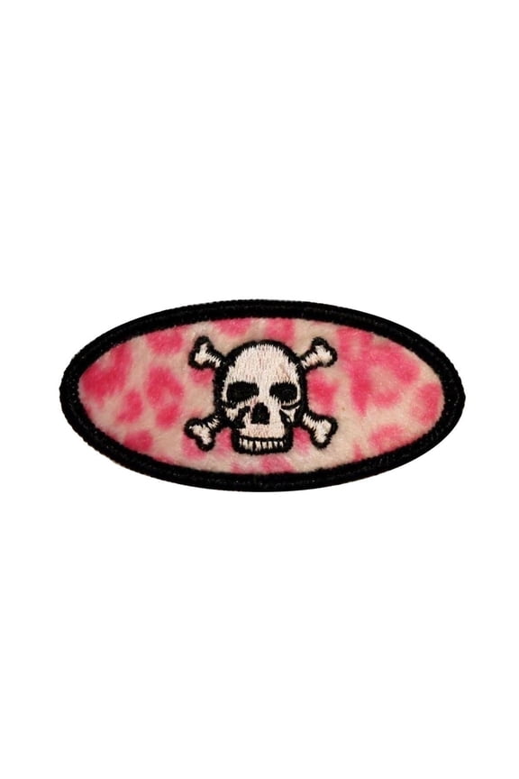 Pink Skull Crossbones Badge Patch Name Tag Symbol Embroidered Iron On Applique