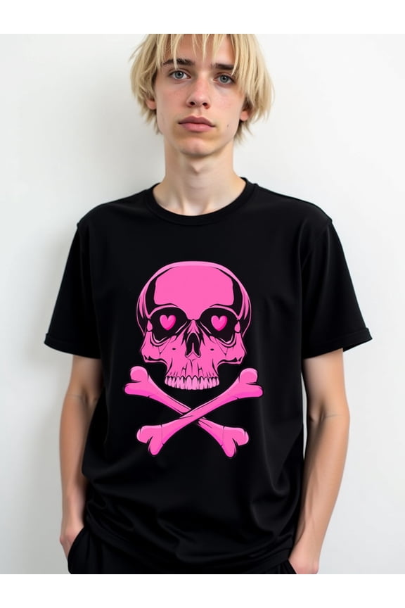 Pink Skull Love Bones Tee for men funny t shirts black summer 2026 Casual sportswear For summer Casual Daily Wear Retro Unisex Shirt Printed tshirts