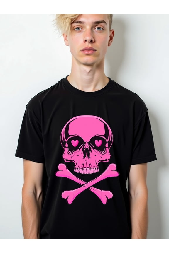 Pink Skull Love Tee for men round neck T-shirt black short elegantly For summer Casual Daily Wear Retro Unisex Shirt Printed tshirts