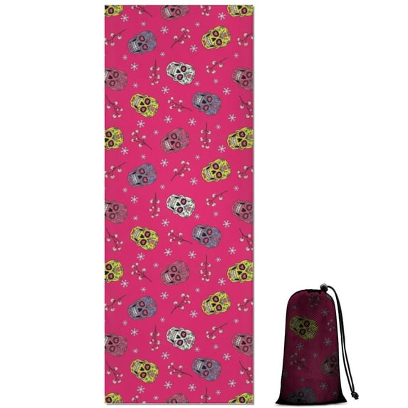 Pink Skull Snowflake Pattern Hot Yoga Mat Towel Non Slip for Hot Yoga - Quick-Drying Yoga Mat Cover with 4 Corner Pockets with Travel Bag - Hot Yoga Towel Non Slip Grip Moisture Wicking Sweat 70"x26"