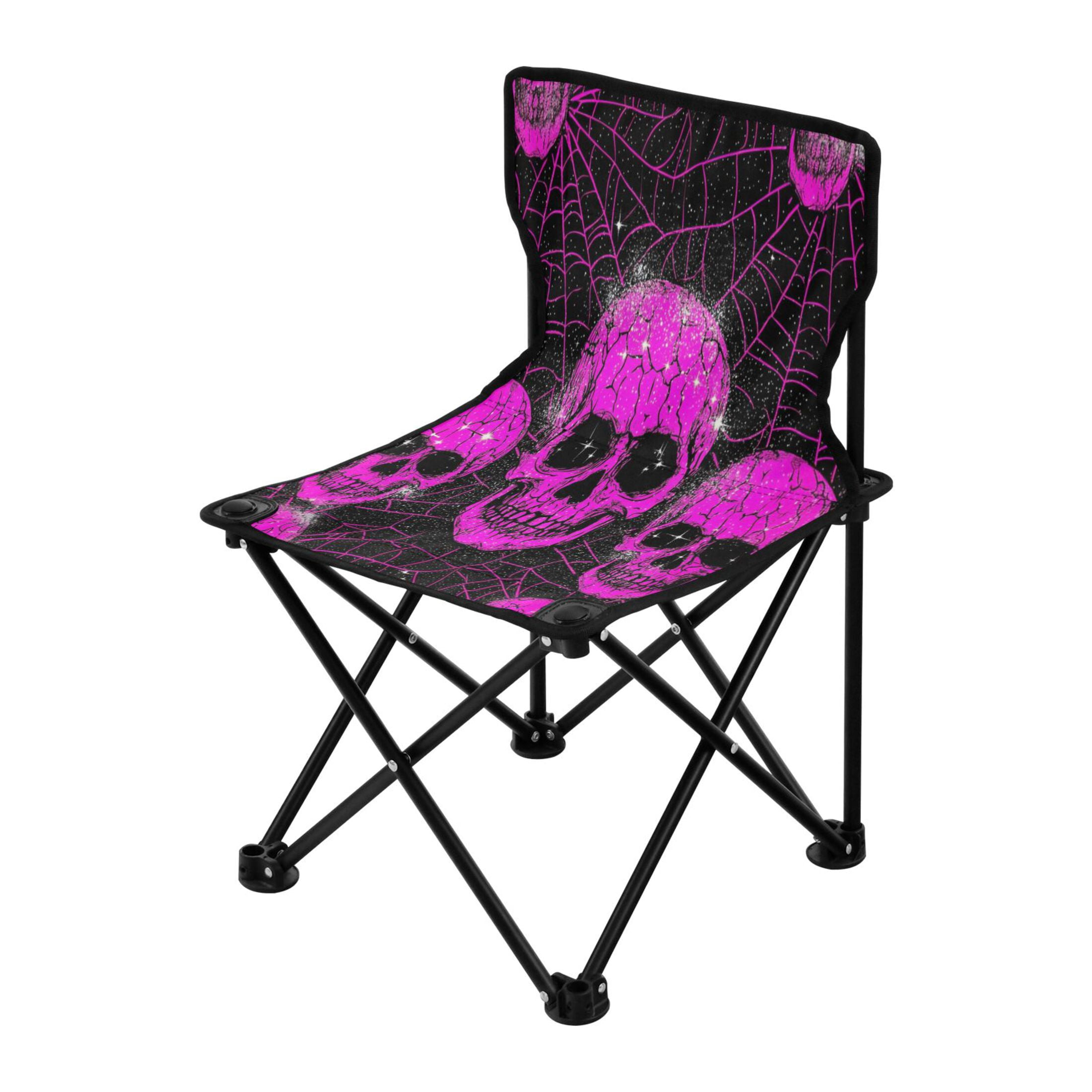 Pink Skulls Kids Camping Chairs Folding Chair for Children 14.5x14.5in 600D Oxford Fabric 220lb Capacity