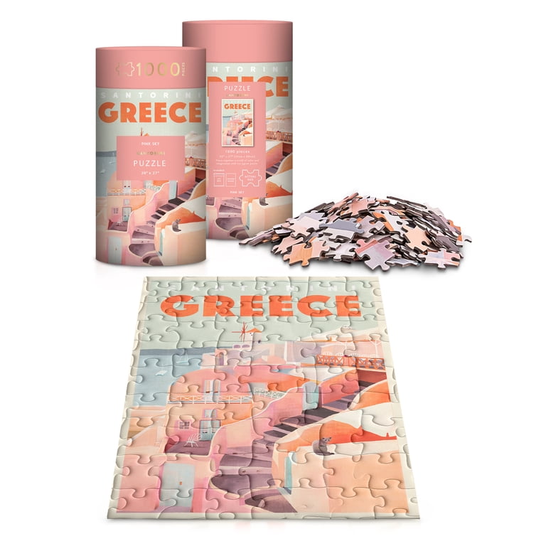 Greece Pink Sky Puzzle 1000 Piece Cylinder Puzzle Tube Gift Jigsaw