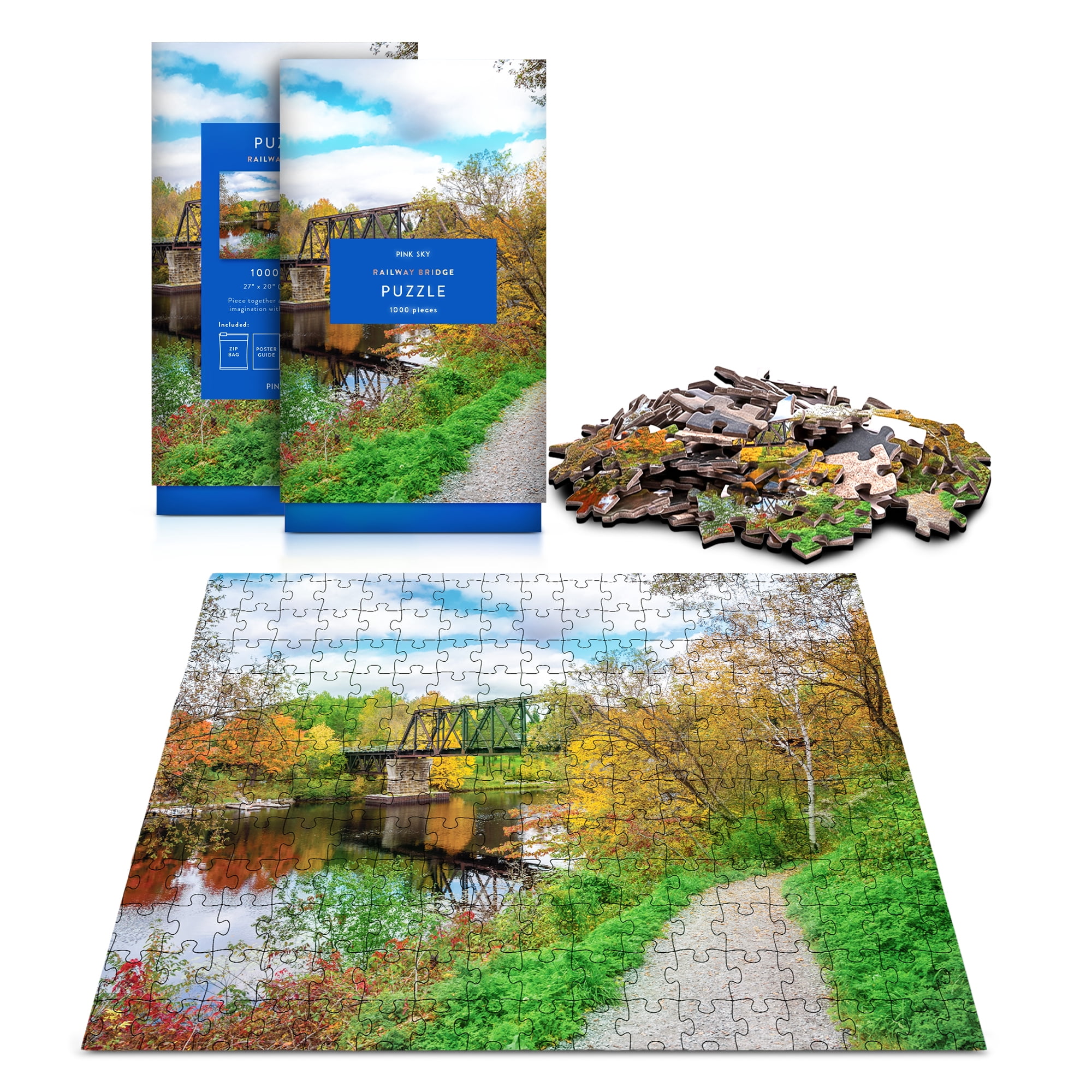 Railway Bridge Pink Sky Puzzle 1000 Piece Cylinder Tube Gift Jigsaw Puzzle