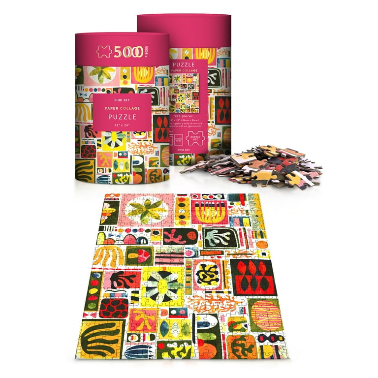 Paper Collage Pink Sky Puzzle 500 Piece Cylinder Tube Gift Jigsaw