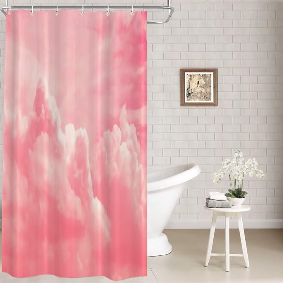 Pink Sky Decor Shower Curtain,White Clouds Abstract Air Beauty Blue Heaven Bathroom Decor Polyester Fiber Plastic Rings Quick-Drying Waterproof for Bathtubs/Bathroom, 72x36 inches
