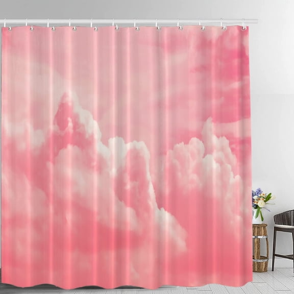 Pink Sky Decor Shower Curtain White Clouds Abstract Air Beauty Blue Heaven QuickDrying Waterproof Polyester Fiber with Plastic Rings Ideal for a Heavenly Bathroom Makeover (72"x72)