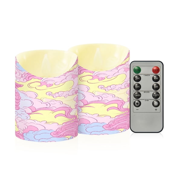 Pink Sky Flameless Candles 2 PCS with Remote Realistic Moving Flame LED Tapered Pillar Set for Home Decor