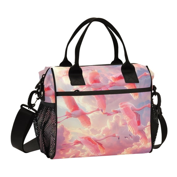 Pink Sky Flamingo Cooler Bag Lunch Bag Soft Cooler Cooling Tote Insulated Lunch Box for Adult Men Women