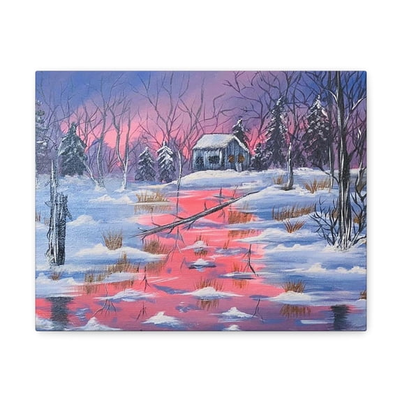 Pink Sky Landscape Canvas Print | Clouds on Pink Sky | handmade painting