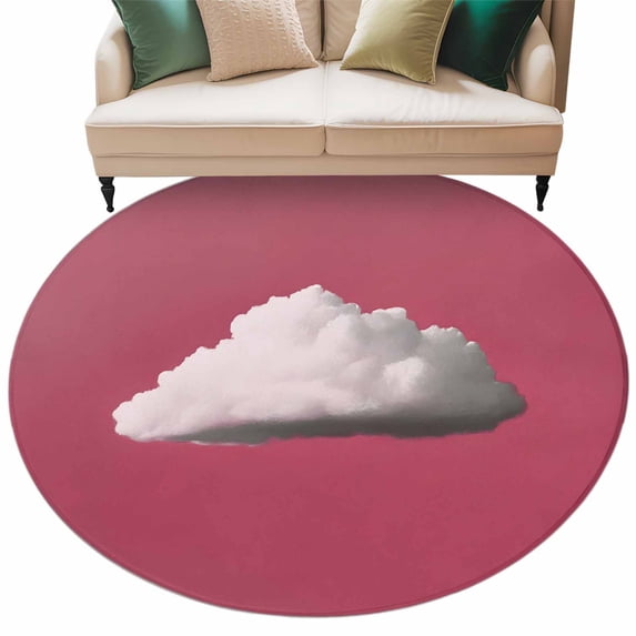 Pink Sky Round Rug 8ft Washable Circle Rugs Non Slip Abstract Sky White Minimalist Large Area Rug Indoor Floor Carpet for Bedroom Kitchen Living Room Home Office Dining Room Nursery