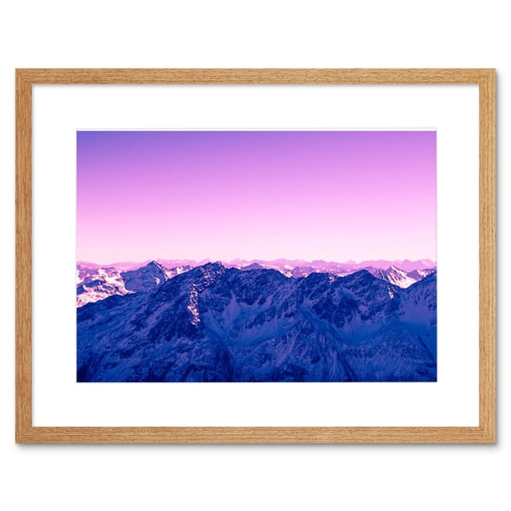 Pink Sky Snowy Mountain Framed Wall Art Print