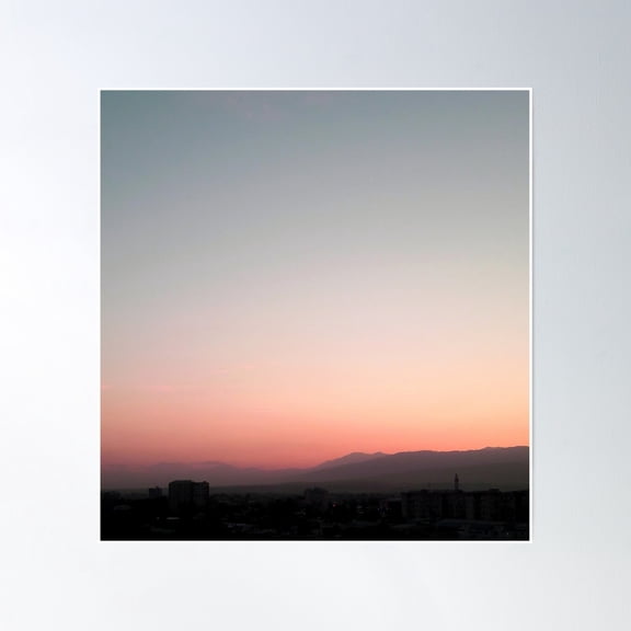 Pink Sky Sunset With Mountains Poster Wall Art, Modern Wall Decor, 16x16 UNFRAMED