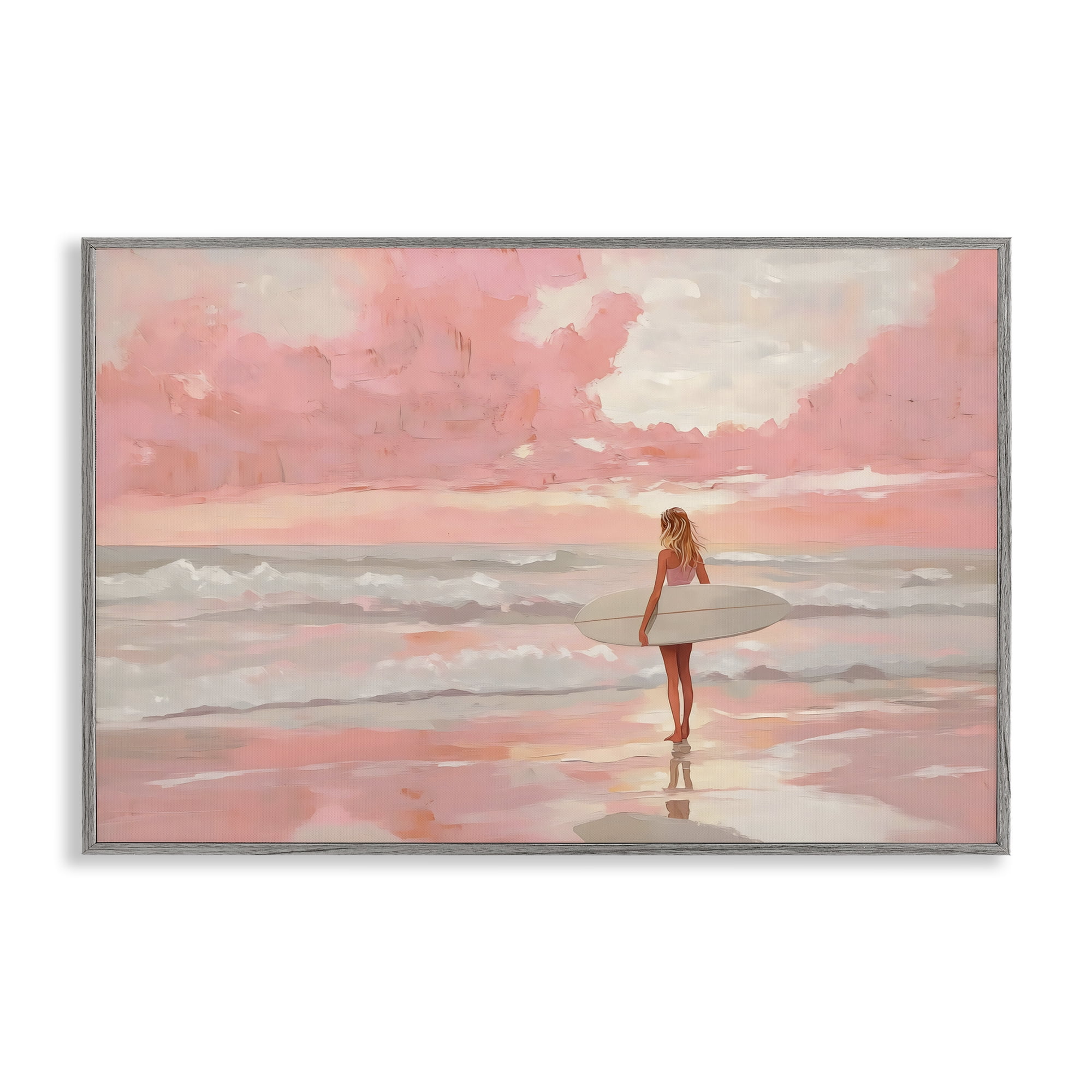 Pink Sky Surfer Gray Framed Giclee Art, design by LSR Design Studio