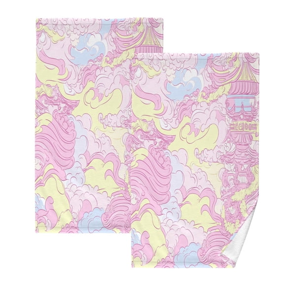 Pink Sky Tower Set of 2 Pure Cotton Towels, 16'' x 28'', Highly Absorbent and Soft