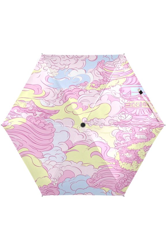 Pink Sky Tower Umbrellas for Sun Auto Open Close UV50+ Waterproof 5-Fold Compact Fiberglass Frame