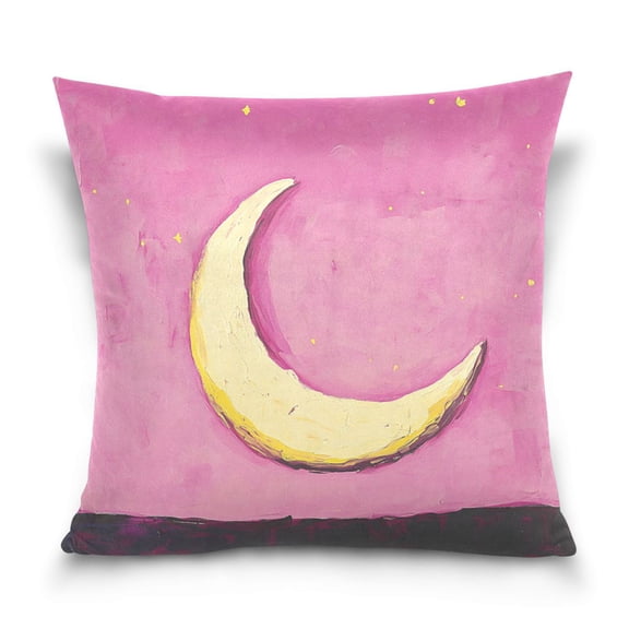 Pink Sky and Moon 18x18 Inch Plush Velvet Pillowcase Double Sided Print, Hidden Zipper