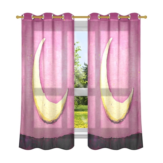 Pink Sky and Moon Breathable Sheer Curtains 63x42in Soft Light Filtering, UV Protection and Thermal Insulation