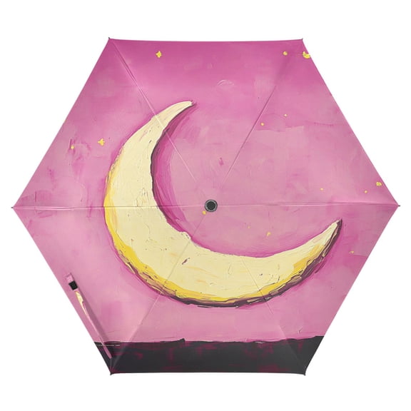 Pink Sky and Moon Folding Umbrella UV50+ Waterproof Sun Protection Auto Open Close Compact Fiberglass Frame